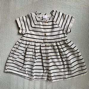 H&M Cream & Black Striped Button Down Full Skirt T-Shirt Dress | 6-9m